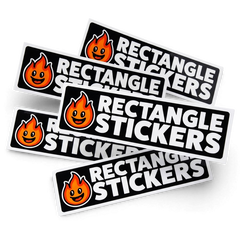 Set of rectangle stickers with flame design and text on a white background